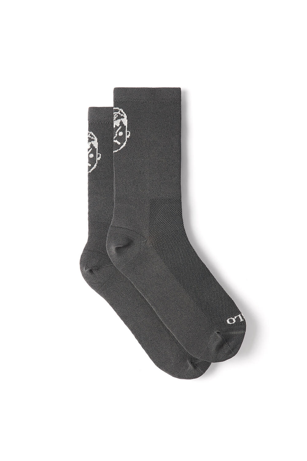 A pair of Angry Pablo grey cycling socks with tall cuff