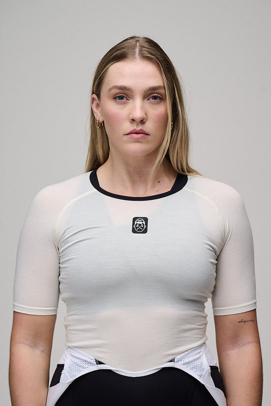 Short Sleeve Merino Wool Cycling Base Layer | White Sand
